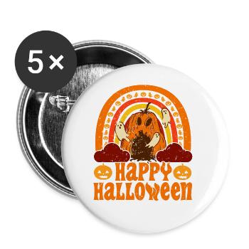 Halloween Rainbow Happy Hallowen avec citrouille - Lot de 5 grands badges (56 mm) - blanc - Devant