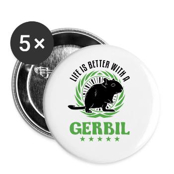 Life is better with a Gerbil racing rat gerbil - Buttons large 2.2''/56 mm (5-pack) - white - Front