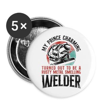 Welder Welding Girlfriend Vintage - Buttons groß 56 mm (5er Pack) - Weiß - Vorne