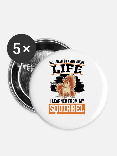 Eichhörnchen Geschenk Grauhörnchen Squirrel - Buttons groß 56 mm (5er Pack) - Weiß