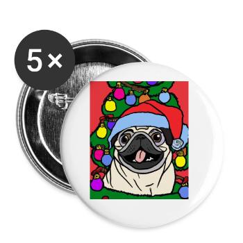 Mops Mit Weihnachtsmütze Weihnachten Hundebesitzer - Buttons groß 56 mm (5er Pack) - Weiß - Vorne