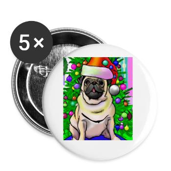 Mops Mit Weihnachtsmütze Weihnachten Hundebesitzer - Buttons groß 56 mm (5er Pack) - Weiß - Vorne