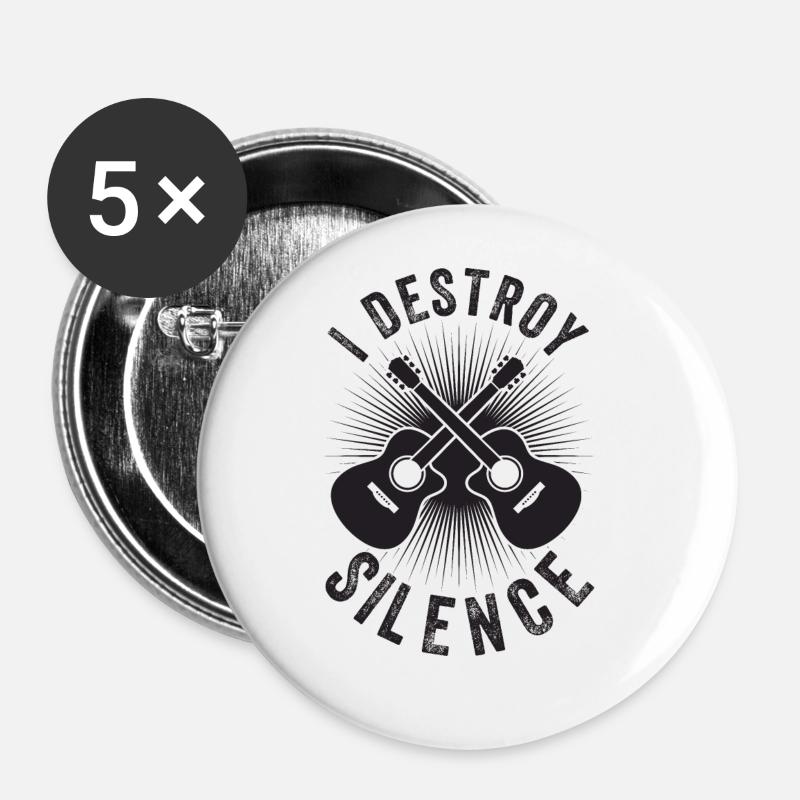 I Destroy Silence - Acoustic Guitar - Buttons large 2.2''/56 mm (5-pack) - white