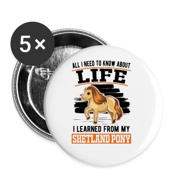 Shetlandpony Shetland-Pony Shetty - Buttons groß 56 mm (5er Pack) - Weiß - Vorne