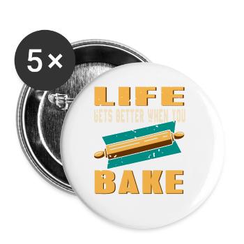 La vie s’améliore lorsque vous faites cuire du boulanger rétro cool - Lot de 5 grands badges (56 mm) - blanc - Devant