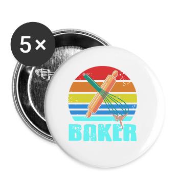 Retro Vintage BAKER Awesome Baker Designs T-Shirt - Buttons groß 56 mm (5er Pack) - Weiß - Vorne