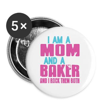 I Am A MOM & A Baker And I Rock Them Both Retro - Buttons large 2.2''/56 mm (5-pack) - white - Front