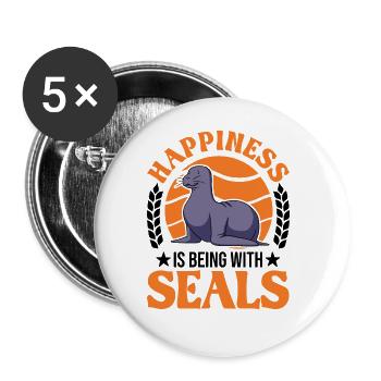 Robbe Glück Sea Lion Seelöwe - Buttons groß 56 mm (5er Pack) - Weiß - Vorne