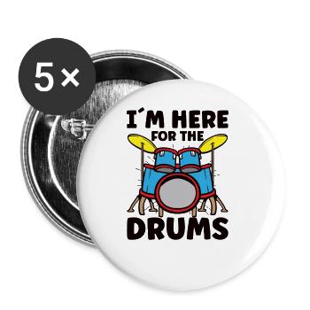 Drummer Drums Music Drum Set Drumming - Buttons large 2.2''/56 mm (5-pack) - white - Front