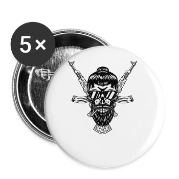Hipstar Gewehr Brille Pfeife Cool Bart - Buttons groß 56 mm (5er Pack) - Weiß - Vorne
