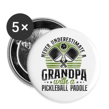 Pickleball Grandpa Retro Never - Buttons large 2.2''/56 mm (5-pack) - white - Front