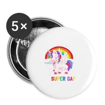 Je ne suis pas gay Je suis Super Gay Cool Pride Licorne - Lot de 5 grands badges (56 mm) - blanc - Devant