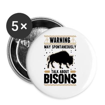 Warning Buffalo Bison Water Buffalo - Buttons large 2.2''/56 mm (5-pack) - white - Front