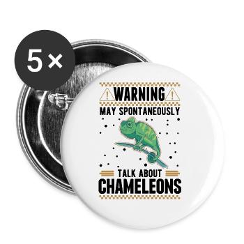 Warning Chameleon Gift Chameleon - Buttons large 2.2''/56 mm (5-pack) - white - Front