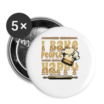 I Bake People Happy Baking Lovers - Buttons large 2.2''/56 mm (5-pack) - white - Front