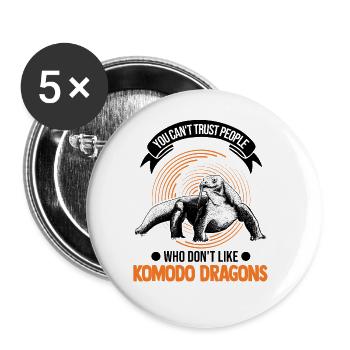 Lézard moniteur dragon de Komodo - Lot de 5 grands badges (56 mm) - blanc - Devant