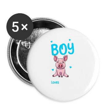 Just a boy who loves pigs - Buttons large 2.2''/56 mm (5-pack) - white - Front