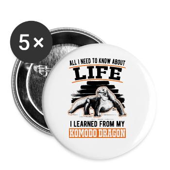 Dragon de Komodo Dragon de Komodo varan lézard - Lot de 5 grands badges (56 mm) - blanc - Devant