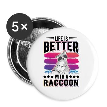 La vie est meilleure avec un raton laveur Waschbär - Lot de 5 grands badges (56 mm) - blanc - Devant