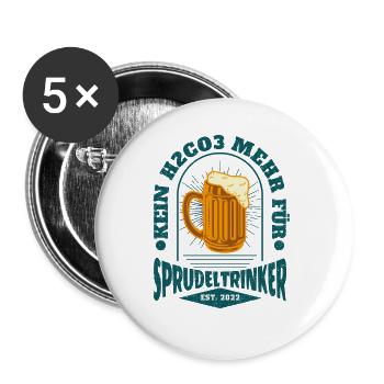 Kein H2CO3 mehr für Sprudeltrinker Trinkspruch - Buttons groß 56 mm (5er Pack) - Weiß - Vorne