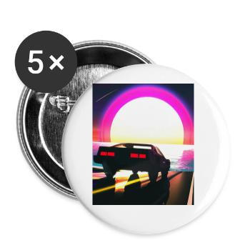 Synthwave Outrun Sports Car Beach Coucher de soleil - Lot de 5 grands badges (56 mm) - blanc - Devant