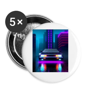 Vaporwave Aesthetic Sports Car Rain Gratte-ciel - Lot de 5 grands badges (56 mm) - blanc - Devant