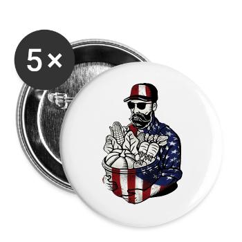 Farming Farmer American Flag Us - Buttons groß 56 mm (5er Pack) - Weiß - Vorne