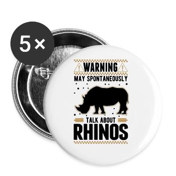 Warnung Nashorn Rhino Rhinozeros - Buttons groß 56 mm (5er Pack) - Weiß - Vorne