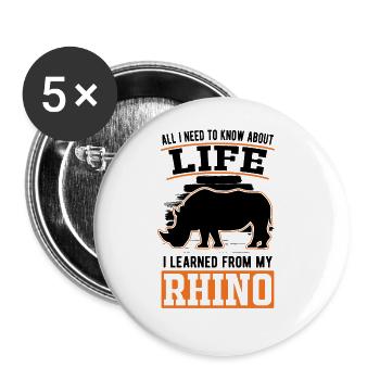 Nashorn Geschenk Rhino Rhinozeros - Buttons groß 56 mm (5er Pack) - Weiß - Vorne