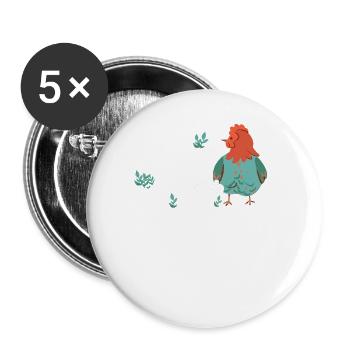 Hühner Hahn Huhn Bauer Henne Geflügel Hahn - Buttons groß 56 mm (5er Pack) - Weiß - Vorne