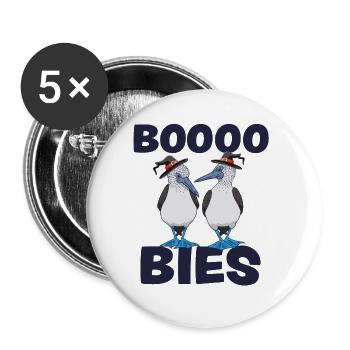 Lustiges Halloween Kostüm Tölpel Vogel BOOOO BIES - Buttons groß 56 mm (5er Pack) - Weiß - Vorne