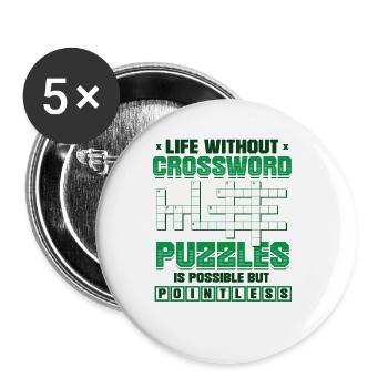 Crossword Puzzle Lovers Crossword Puzzles - Buttons large 2.2''/56 mm (5-pack) - white - Front