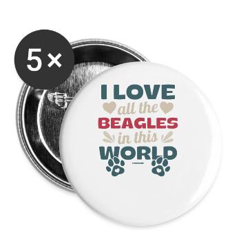 Ich liebe alle Beagles dieser Welt - Buttons groß 56 mm (5er Pack) - Weiß - Vorne