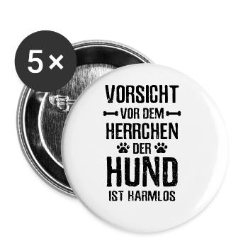 Vorsicht Herrchen Hund ist harmlos Gassi - Buttons groß 56 mm (5er Pack) - Weiß - Vorne
