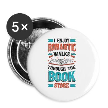 Romantische Spaziergänge Durch Den Buchladen. - Buttons groß 56 mm (5er Pack) - Weiß - Vorne