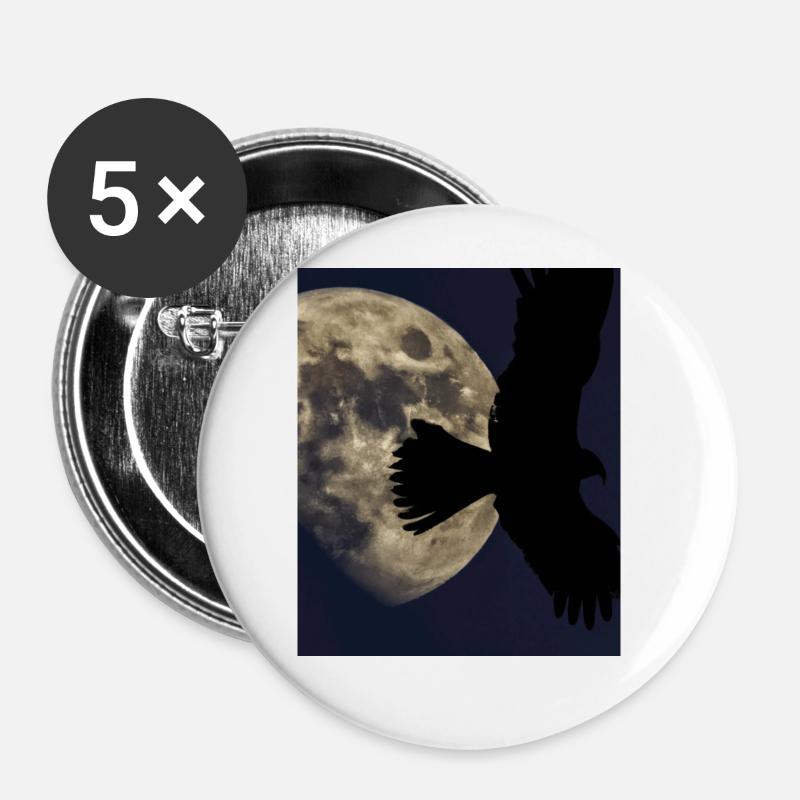 Nachthimmel Mit Vollmond Schatten Eines Raubvogels - Buttons groß 56 mm (5er Pack) - Weiß