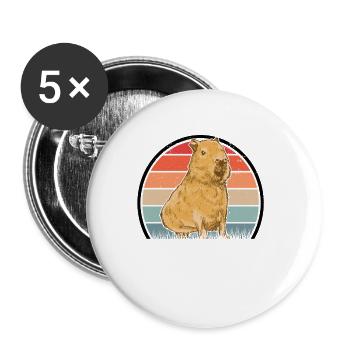 Capybara Retro Wasserschwein Vintage - Lot de 5 grands badges (56 mm) - blanc - Devant