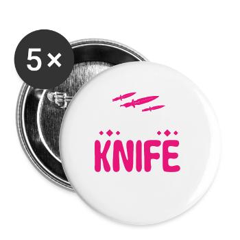 Messerwurfscheibe Geschenk Messerwerfer - Buttons groß 56 mm (5er Pack) - Weiß - Vorne