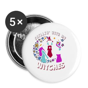 Chillin' With My Witches Retro Halloween Designs - Buttons groß 56 mm (5er Pack) - Weiß - Vorne