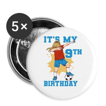 It's My 9th Birthday Girl Soccer - Buttons large 2.2''/56 mm (5-pack) - white - Front