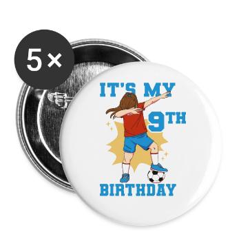 It's My 9th Birthday Girl Soccer - Buttons large 2.2''/56 mm (5-pack) - white - Front