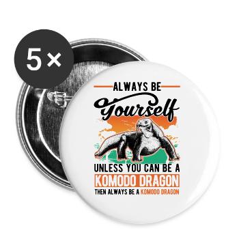Komodowaran Komodo Dragon Waran - Buttons groß 56 mm (5er Pack) - Weiß - Vorne