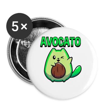 Avocato Mix aus Avocado und Katze für Vegetarier - Buttons groß 56 mm (5er Pack) - Weiß - Vorne