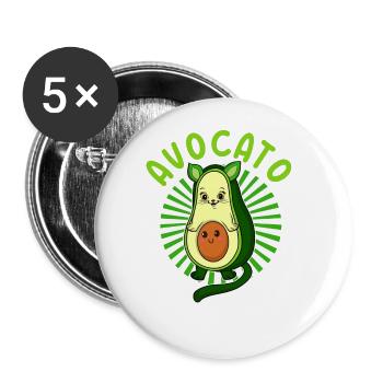Avocato Mix aus Avocado und Katze für Vegetarier - Buttons groß 56 mm (5er Pack) - Weiß - Vorne