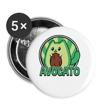 Avocato Mix aus Avocado und Katze für Vegetarier - Buttons groß 56 mm (5er Pack) - Weiß - Vorne