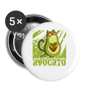 Avocato Mix aus Avocado und Katze für Vegetarier - Buttons groß 56 mm (5er Pack) - Weiß - Vorne