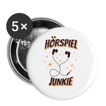Hörspiele Junkie Hörbuch Liebhaber Geschenkidee - Buttons groß 56 mm (5er Pack) - Weiß - Vorne