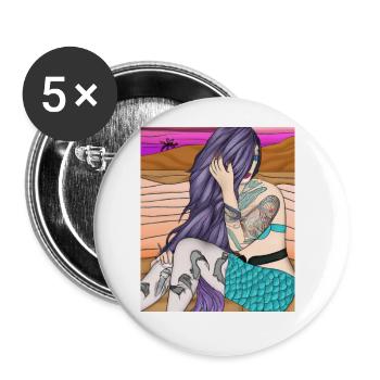 Mermaid Tattoo Retro Goth Girl Beach Sea - Buttons large 2.2''/56 mm (5-pack) - white - Front