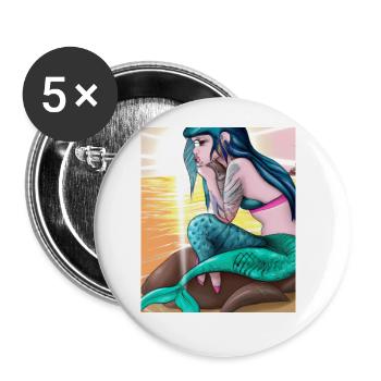 Mermaid Tattoo Retro Goth Girl Beach Sea - Buttons large 2.2''/56 mm (5-pack) - white - Front
