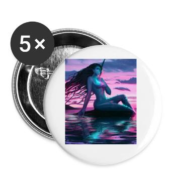 Mermaid Portrait 80s Retro - Buttons large 2.2''/56 mm (5-pack) - white - Front